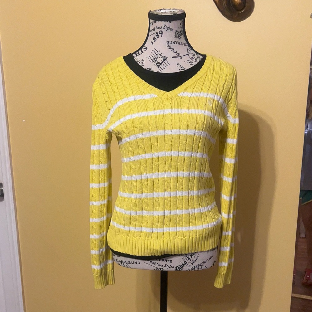 Yellow Striped V-Neck Sweater